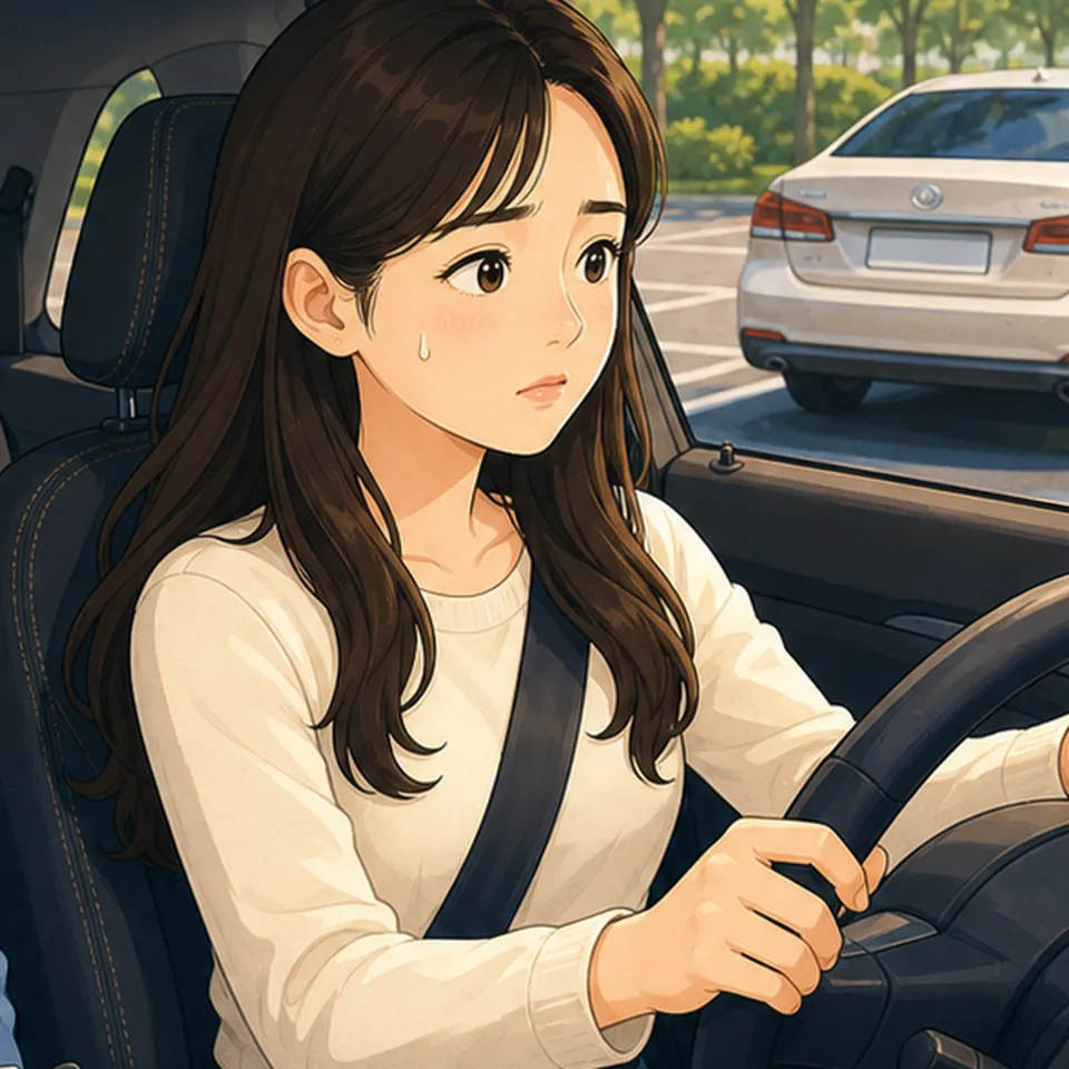 차선 변경 전 주변 흐름을 살피는 일러스트 · 초보운전연수 학습 안내용 AI 예시